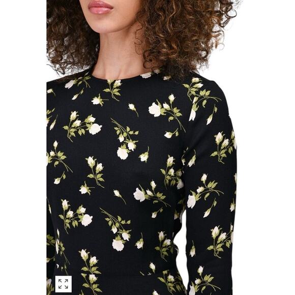 Reformation Floral Print Midi Dress Size 2 Black Floral Long Sleeve Cocktail - Picture 4 of 16